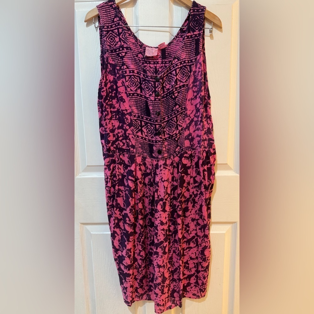 VTG Lipstick Pink and Black Sleeveless Tie Dye Print Dress